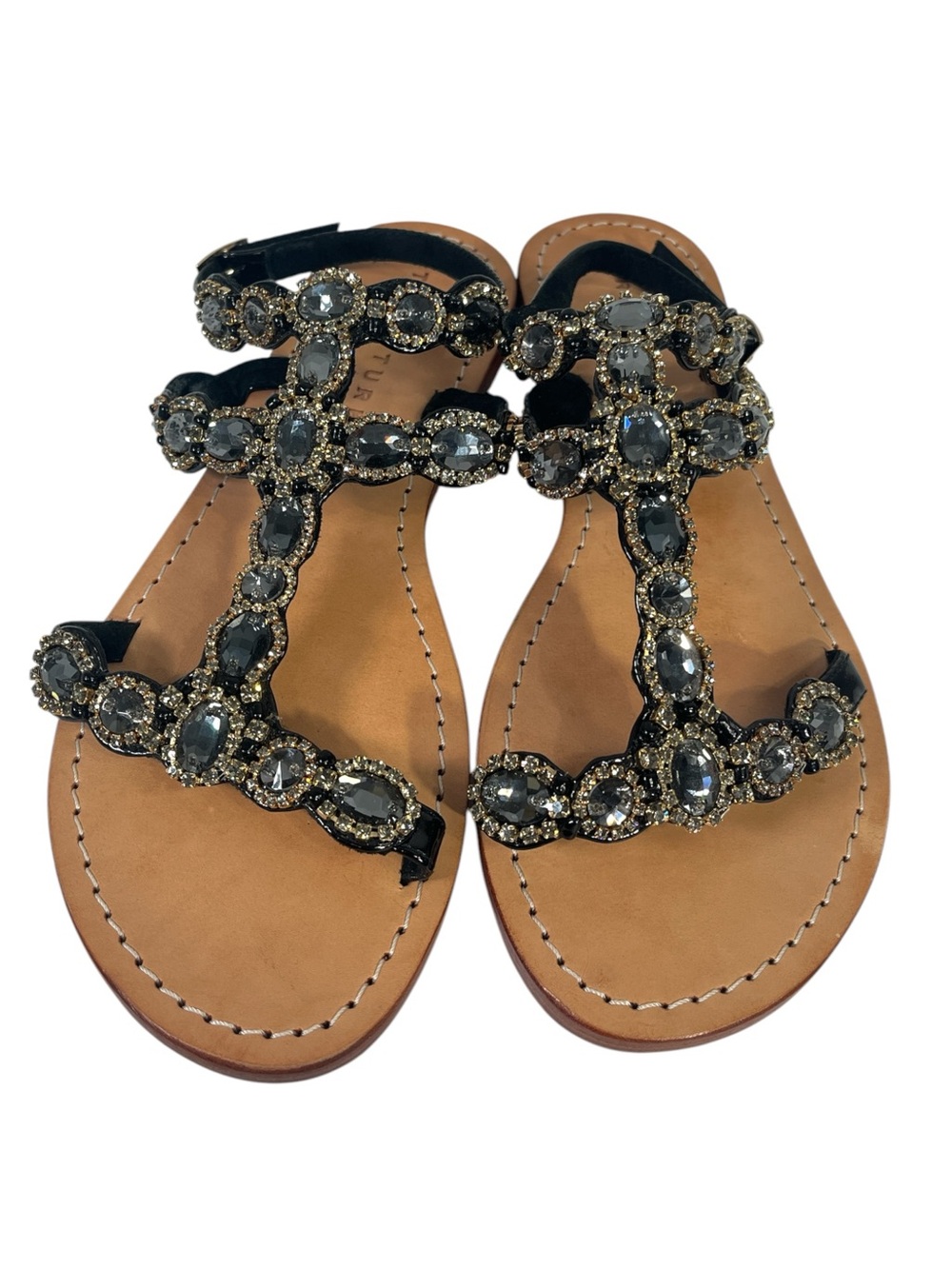 Trina Turk Embellished Jeweled Flat Sandal size 10 in Black